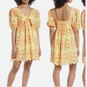 Lilly Pulitzer Yellow & Orange Eyelet Puff Sleeve Mini Dress